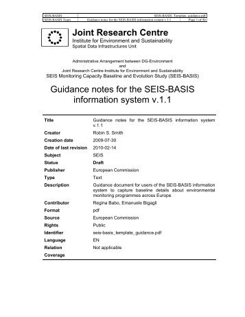 Guidance notes for the SEIS-BASIS information system v.1.1