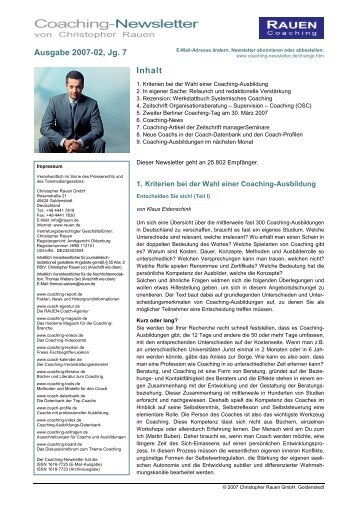 Ausgabe 2007-02, Jg. 7 Inhalt - Coaching-Newsletter