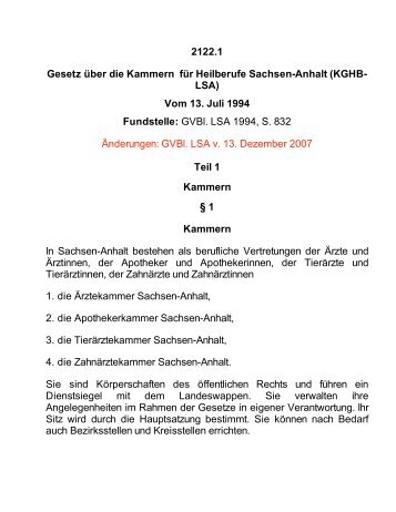 Heilkammergesetz - Zahnärztekammer Sachsen-Anhalt