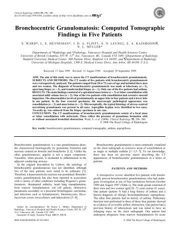 Bronchocentric Granulomatosis: Computed Tomographic Findings ...