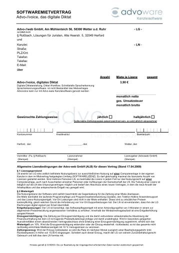 Advovoice Mietvertrag - Advoware Kanzleisoftware