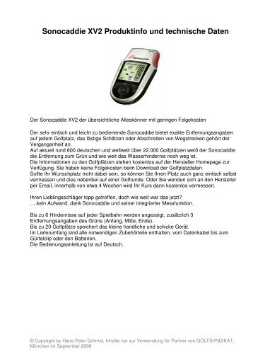 Sonocaddie XV2 Produktinfo und technische Daten