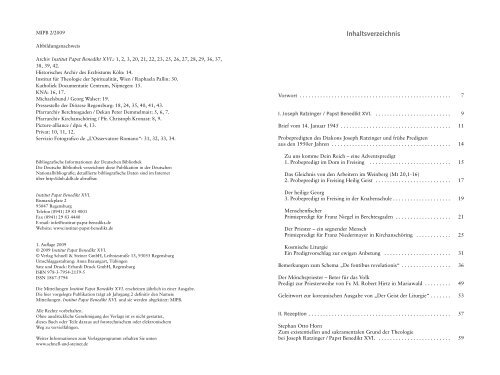 Inhaltsverzeichnis / Vorwort - Institut Papst Benedikt XVI.