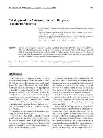 Catalogue of the Cenozoic plants of Bulgaria (Eocene ... - Bio.bas.bg