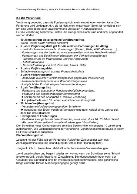 RK Verjährung und Vertragssicherung - Lernender.ch