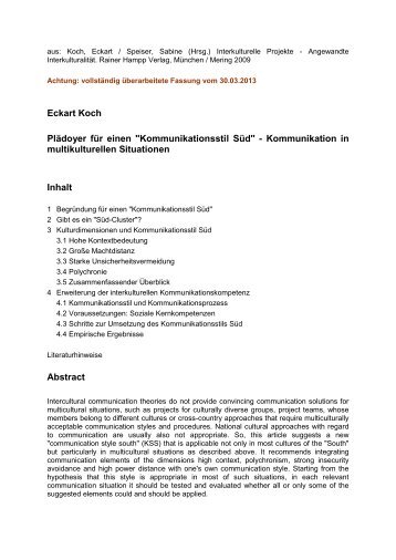 Eckart Koch Plädoyer für einen "Kommunikationsstil Süd ...