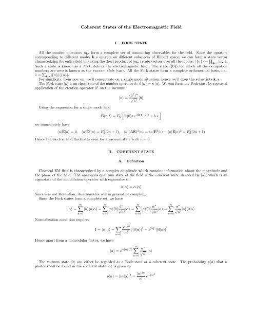 Coherent States of the Electromagnetic Field