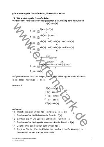 24 Ableitung der Sinusfunktion Kurvendiskussion - Extremstark.de