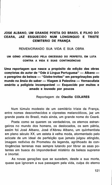 José Albano, Um Grande Poeta do Brasil e Filho do Ceará, jaz ...