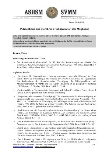 Publications des membres / Publikationen der ... - Militaria Helvetica