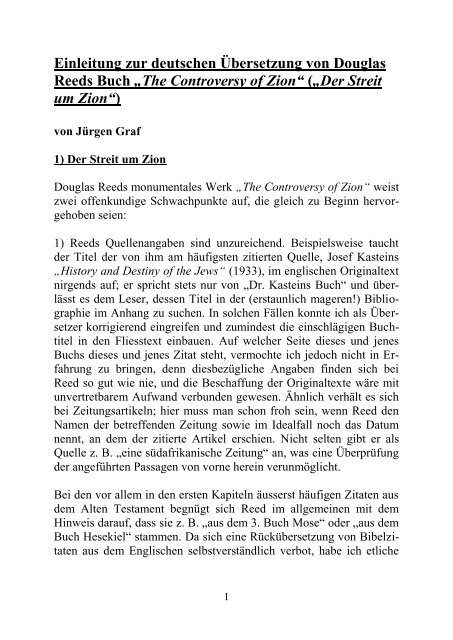 Der Streit um Zion - Die persönliche Seite von Jürgen Graf