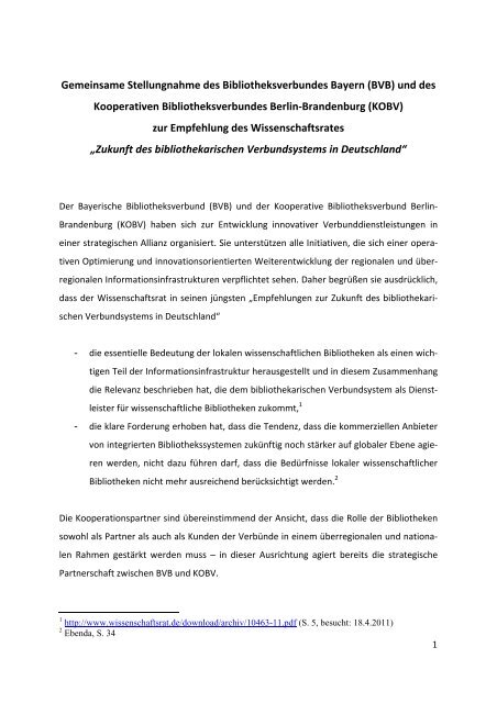 Gemeinsame Stellungnahme des Bibliotheksverbundes ... - KOBV