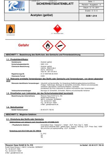 Sicherheitsdatenblatt Acetylen (PDF, 79 KB) - Rießner-Gase GmbH