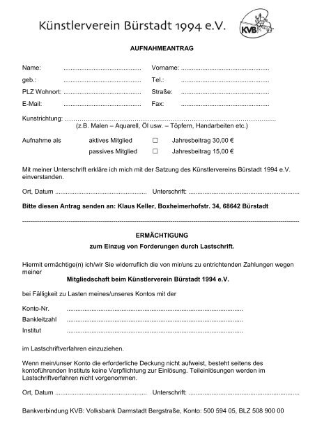 Zum pdf-Aufnahmeantrag - Künstlerverein Bürstadt 1994 e.V.