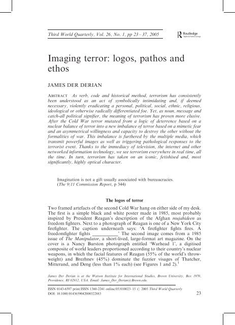 Imaging terror: logos, pathos and ethos