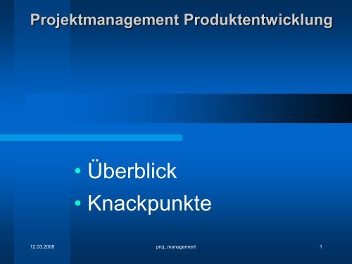 Projektmanagement Produktentwicklung