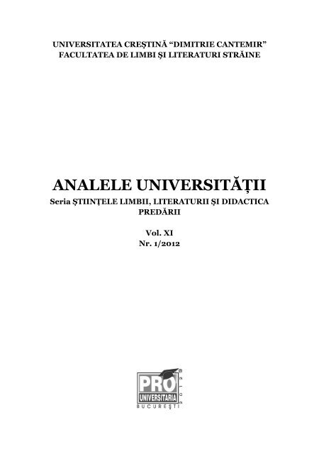 analele universităţii - Facultatea de Limbi Straine - Dimitrie Cantemir