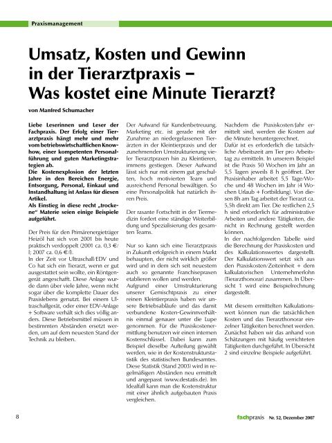 Umsatz, Kosten und Gewinn in der Tierarztpraxis - Kleintierpraxis ...