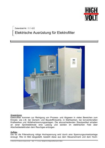 Elektrische Ausrüstung für Elektrofilter - HIGHVOLT Prüftechnik ...