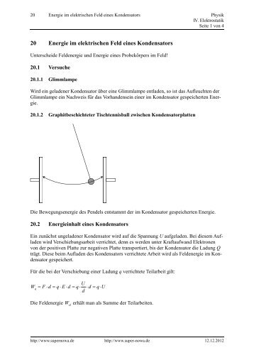 20 Energie im elektrischen Feld eines ... - SUPERNOWA.de