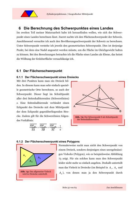 Untersuchung an Zylinderprojektionen und die Berechnung des ...