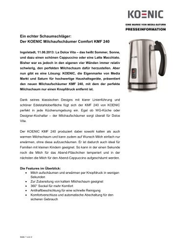Der KOENIC Milchaufschäumer Comfort KMF 240 - Media-Saturn ...