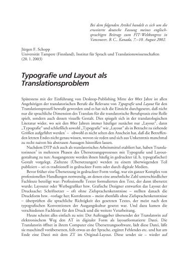 Jürgen F. Schopp: Typografie und Layout als Translationsproblem