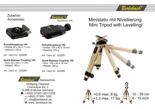 Ministativ mit Nivellierung - Berlebach