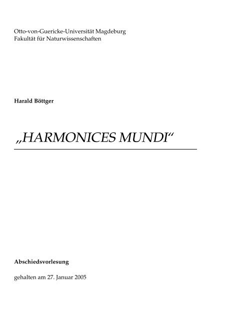 HARMONICES MUNDI“ - Otto-von-Guericke-Universität Magdeburg