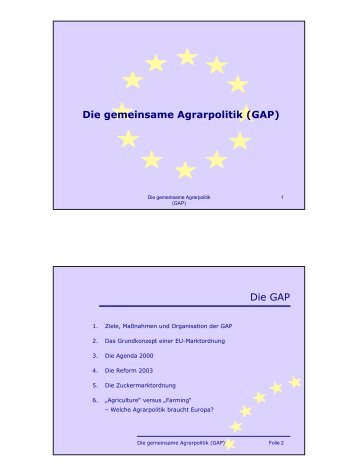 Die gemeinsame Agrarpolitik (GAP) Die GAP - Franz Fischler