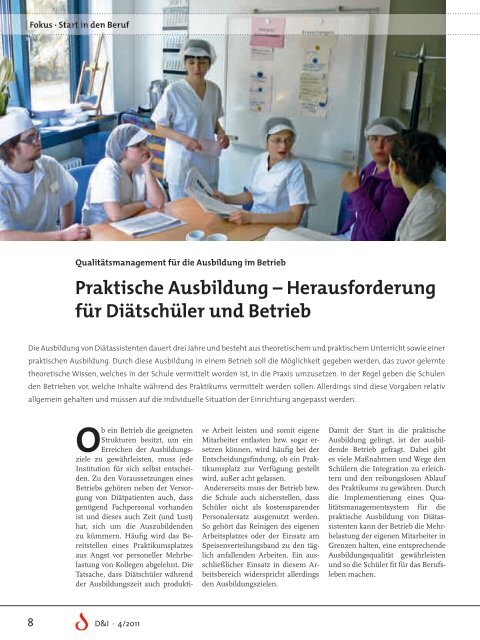 Praktische Ausbildung – Herausforderung für Diätschüler und Betrieb