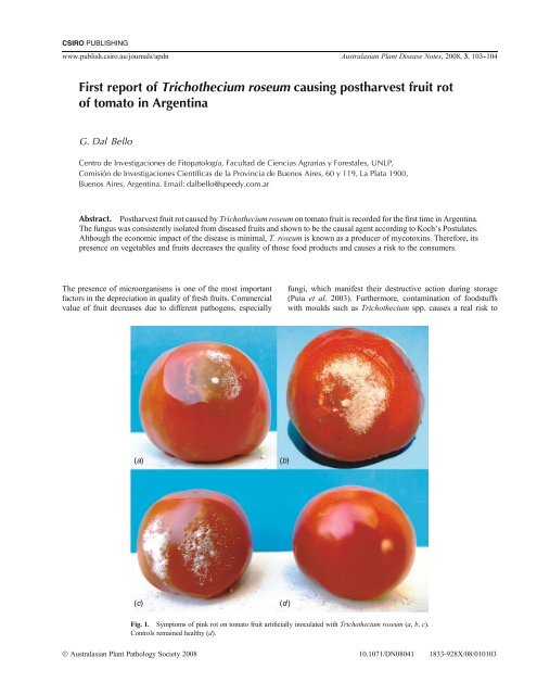 First report of Trichothecium ... - Springer