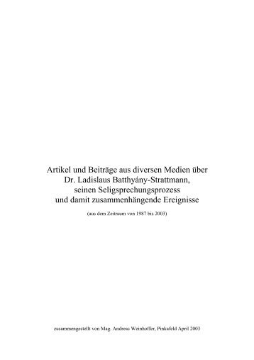 Artikel und Beiträge aus diversen Medien über Dr. Ladislaus ...