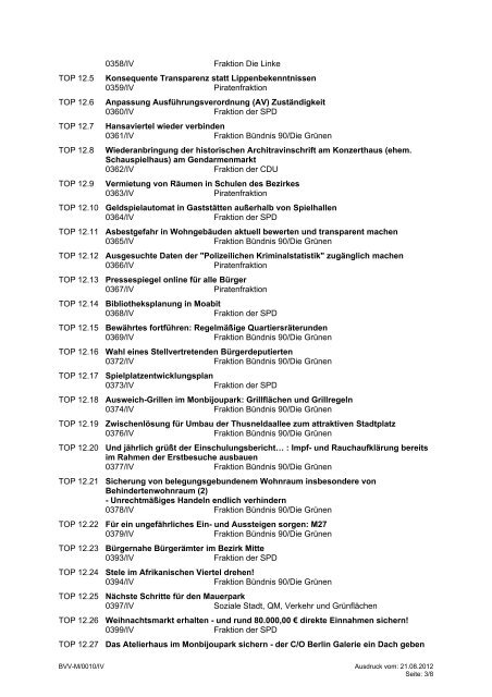 Bezirksverordnetenversammlung Mitte von Berlin Tagesordnung