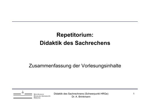 Repetitorium: Didaktik des Sachrechens ...