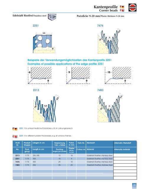 PUTZPROFILE für INNEN uNd AuSSEN PLasTER PROFILEs fOr ...