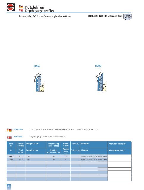 PUTZPROFILE für INNEN uNd AuSSEN PLasTER PROFILEs fOr ...