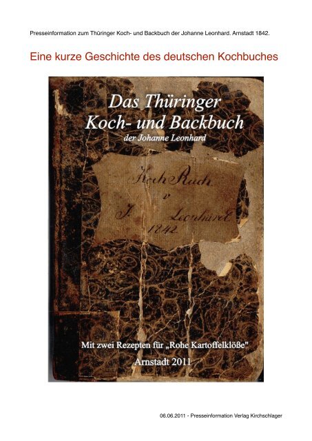 Eine kurze Geschichte des deutschen Kochbuches - Verlag ...