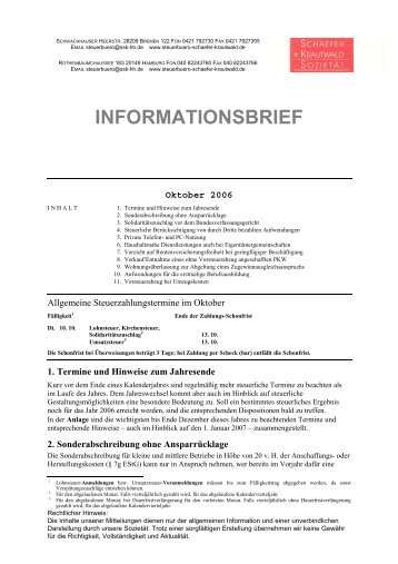 INFORMATIONSBRIEF - Steuerbüro Schaefer Krautwald