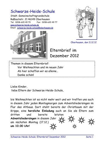 Schwarze-Heide-Schule Elternbrief im Dezember 2012