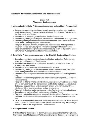Voraussetzungen und Anforderungen in den Prüfungsfächern der ...