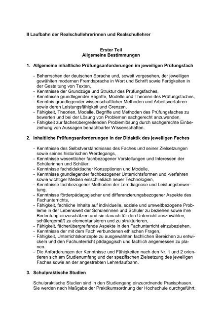 Voraussetzungen und Anforderungen in den Prüfungsfächern der ...