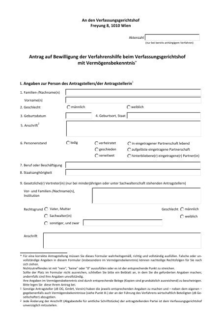 Verfahrenshilfe formular