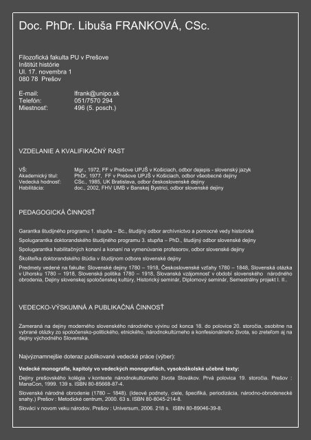 Charakteristika web - Frankova.pdf - Prešovská univerzita v Prešove