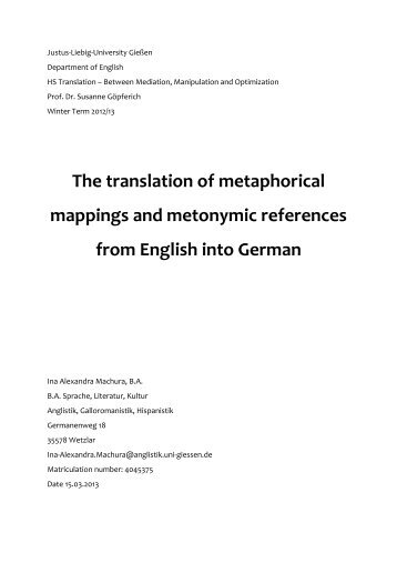 The translation of metaphorical mappings and metonymic ...