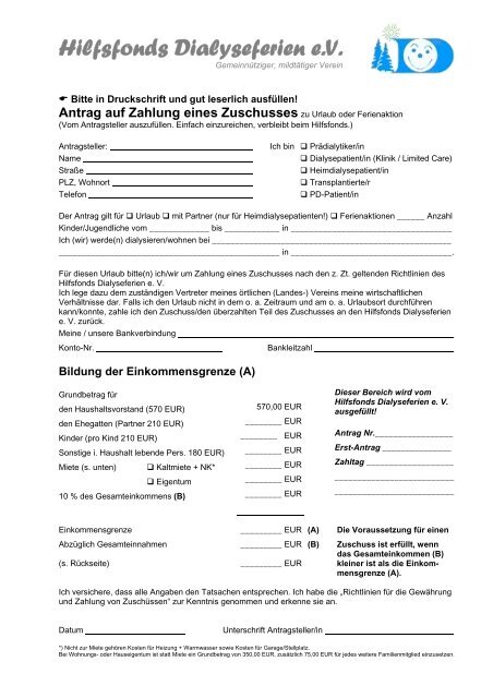 Antrag Hilfsfonds Dialyseferien - Nieren Selbsthilfe Hamburg eV