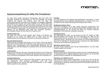 Equipmentempfehlung für Utility Film Produktionen - memex Academy
