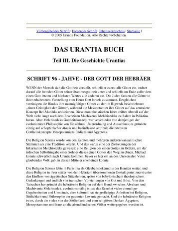 Das Urantia Buch - Schrift 96 - Jahve - Der Gott Der Hebräer