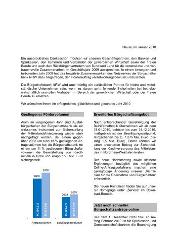 Buergschaftsbanknachrichtenjanuar2010 - Bürgschaftsbank NRW