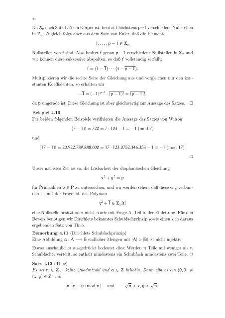 Elementare Zahlentheorie - Fachbereich Mathematik - Universität ...